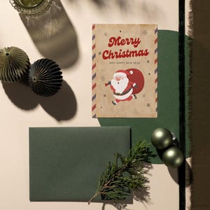 Merry Christmas Printable Card | Instant Download | Santa Claus Holiday Card | Vintage Christmas Design