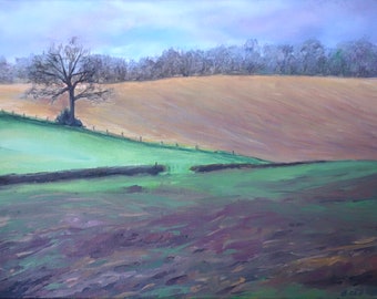 Original plein air landscape oil painting, Modern landscape, Impressionist art - Winter's Fields by Becky Clifton