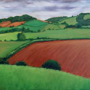 Pittura ad olio di paesaggio plein air originale, paesaggio moderno, arte impressionista - Devon&#39;s Delight di Becky Clifton
