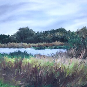 Original plein air landscape oil painting, Modern lakeside landscape, Impressionist art - Wild Surmise by Becky Clifton