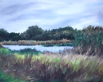 Original Ham Wall Lakeside Oil Painting, Modern Impressionist Art