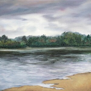 Original oil painting, Plein air landscape, Modern lakeside landscape, Impressionist art - Frensham&#39;s Pond by Becky Clifton
