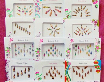 Beautifull bindi Packets -10, 20, 30, 40 Bollywood Tika Tikka BINDIS / Temporary Tattos,Temporary tattoos, Bindi Jewelry forehead Tikka Gems