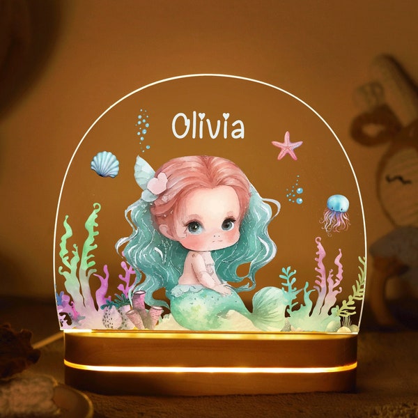 Personalized Night Light for Baby, Baby Little Mermaid, Baby Girl Gift Birth, Night Light With Name and Birth Date, Custom Birthday Gifts