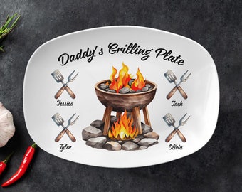 Personalized BBQ Grilling Personalized Plate, Fathers Day Gift For Dad From Kids, Daddy Grilling Platter, Funny Dad Gifts, Papa Platter Gift