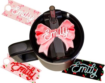 Cherry Bow Tumbler Name Tag, Cotteque Aesthetic Gift for Her, Trendy Cup Accessory, Valentines Day Gift for Girlfriend, Tumbler Name Plate