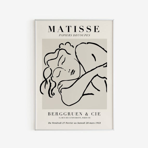 Matisse Sleeping Woman Sketch - Neutral / Black - Printable Wall Art, Matisse Poster, Abstract Art Print, French Painters, Digital Download