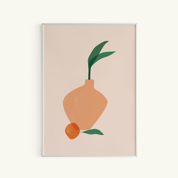 Pot and Orange Art Print Printable Rustic Poster Peach Color | Etsy