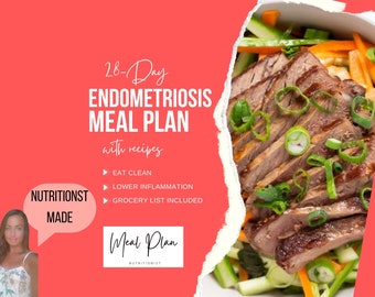 Endometriosis Meal Plan, Recipe book, grocery list,