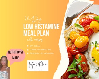 28 day Low histamine, Cookbook, Weekly Meal Plan, healthy grocery list, monthly meal plan, printable pdf