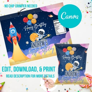 Outerspace Editable Chip Bag, Trip Around the Sun Chip Bag Template
