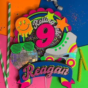 Roller Skate Cake Topper, Skates Cake Topper Glow Party Cake Topper, Neon Birthday, Glow Party Birthday Cake Topper