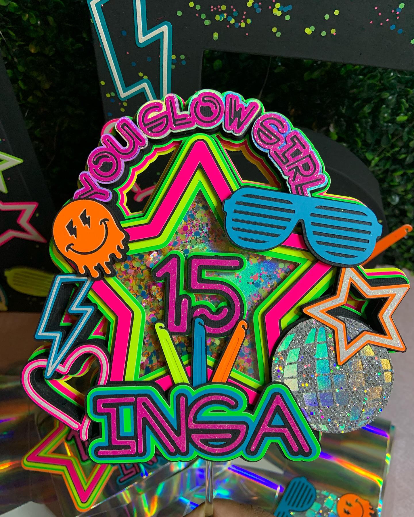 Glow Party Cake Topper, Neon Birthday, Glow Party Birthday Cake Topper