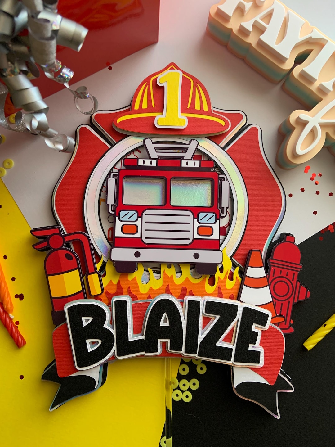 Fire Fighter Topper Fire Truck Cake Topper, Firefighter Cake Topper, Fireman Theme Topper ...
