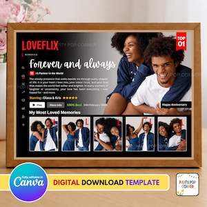 LOVEFLIX Netflix Style Romantic Photo Frame for Couples - Editable Canva Template (Digital Download)