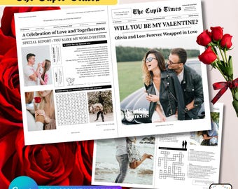 Plantilla de periódico "Postal de Cupido" para San Valentín: regalo DIY (Canva)