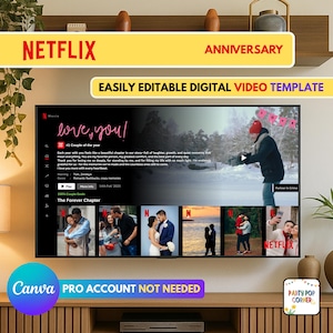 Película ANIVERSARIO / Video personalizado editable inspirado en Netflix - Regalo digital único para tu ser querido / Plantilla fácil de arrastrar y soltar