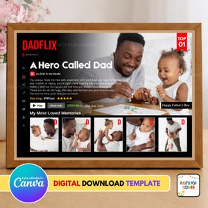 DADFLIX Father's Day Photo Frame | Netflix Style Canva Template (Digital Download A4 Size)
