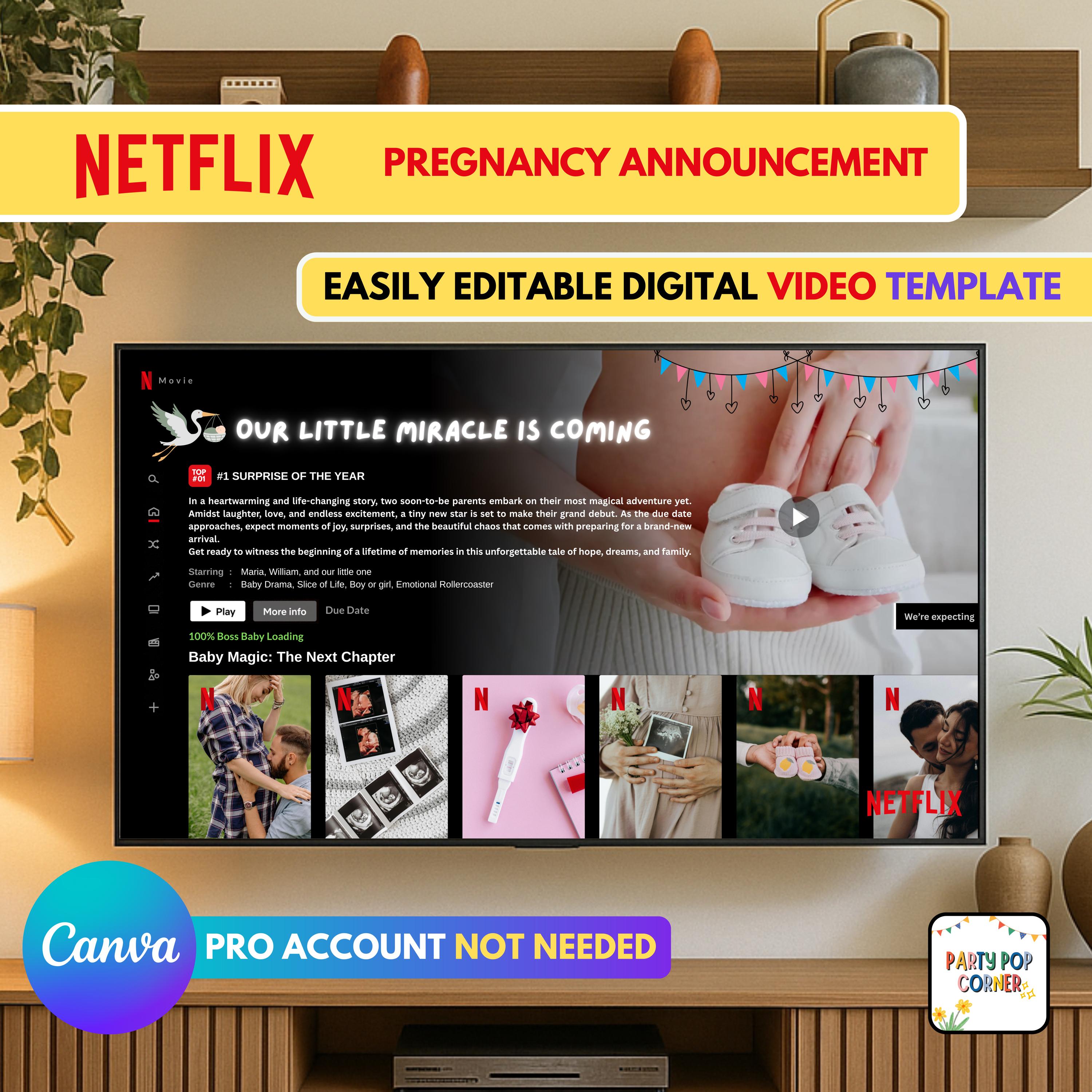 PREGNANCY ANNOUNCEMENT Movie | Editable Netflix-Inspired Personalised Video - Unique Digital Announcement Video | Easy Drag & Drop Template