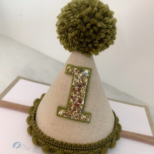 Safari party hat, jungle party hat, birthday hat, khaki party hat, linen party hat, cake smash, 1st 2nd 3rd birthday birthday crown,