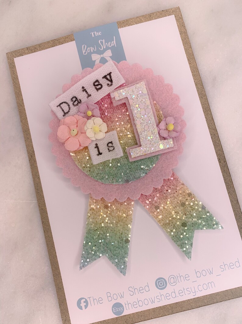Rainbow Badge, Rainbow Rosette, Birthday Badge, Pastel Rainbow - Etsy UK
