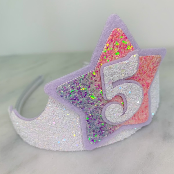 Star tiara, birthday tiara, birthday crown, glitter tiara, star birthday, princess party, princess headband, cake smash crown, 1st, 2nd,3rd