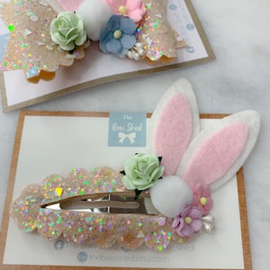 Bunny hair clip, bunny ear hair bow, boho bunny, pretty hair clip, girls snap clip, rabbit hair slide, bunny gift