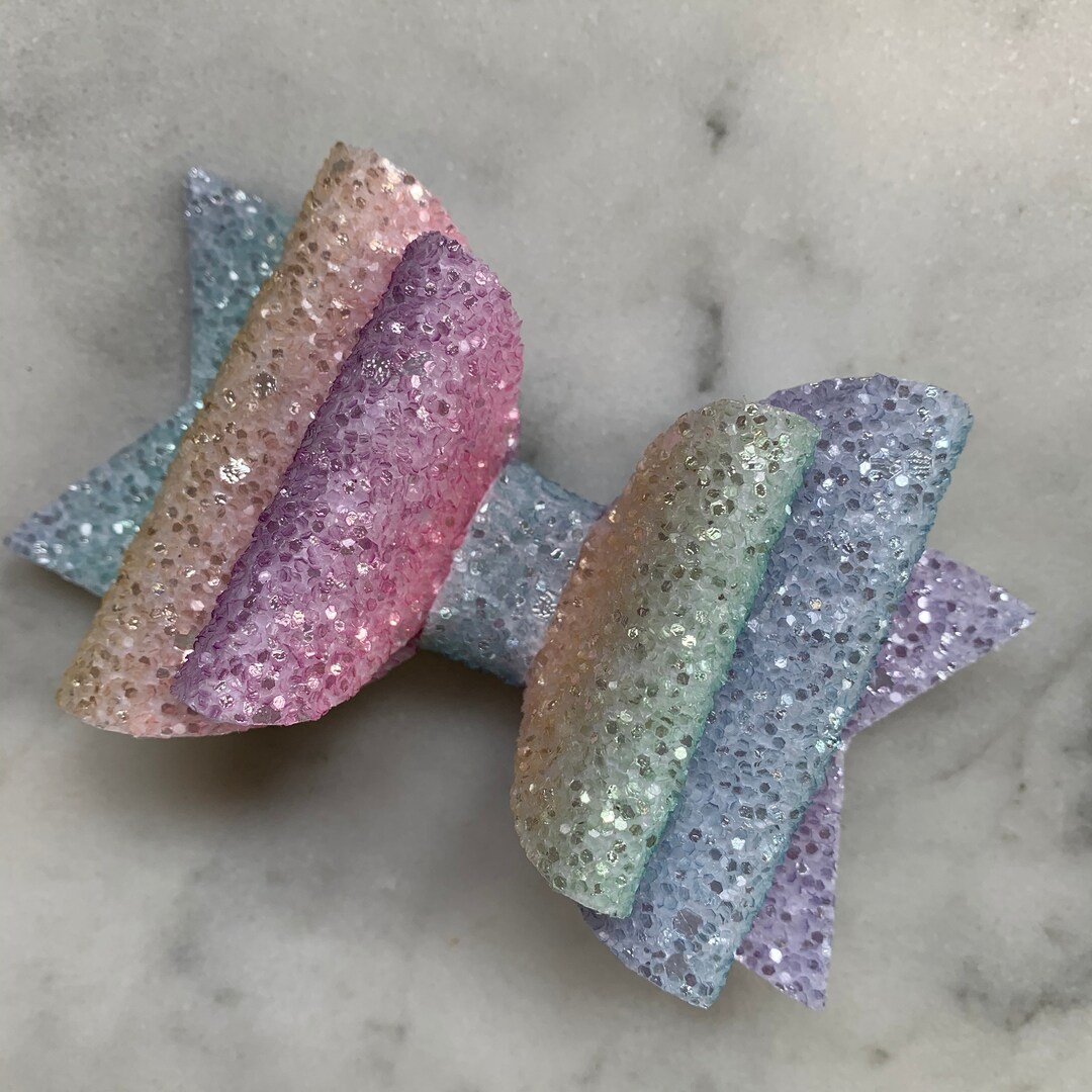 Glitter Rainbow Bow, Pastel Rainbow Hair Bow, Pretty Hair Clip, Fringe
