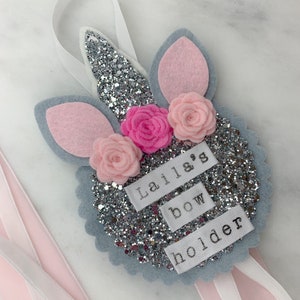 Unicorn bow holder, hair bow storage, hair clip holder, pastel bow holder, personalised bow holder, unicorn bedroom decor