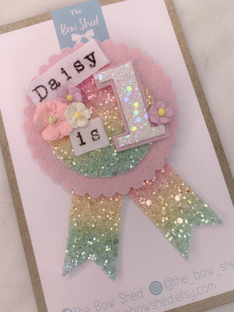 Rainbow Badge, Rainbow Rosette, Birthday Badge, Pastel Rainbow - Etsy UK