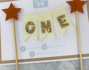 Cake topper, banner cake decoration, bunting cake topper, glitter cake topper, 1st birthday cake topper, 2nd birthday cake topper, one two