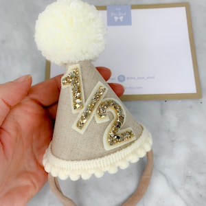 1/2 party hat, 6 month birthday, half year hat, six months old, cake smash, photoshoot, photo prop, birthday crown, neutral, linen