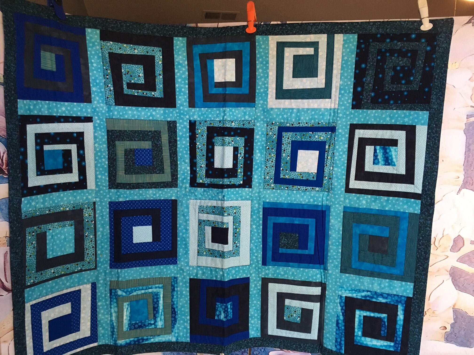 Blue Spiral Patchwork Baby Quilt Etsy