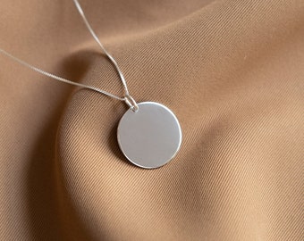 Plain Coin Large Necklace, Silver Pendant Necklace For Layering, 925 Sterling Silver Woman's Necklace, Minimalist Jewelry