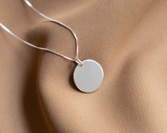 Plain Coin Small Necklace, Silver Pendant Necklace,  Layered Jewelry, 925 Sterling Silver Circle Pendant, Minimalist Necklace For Layering