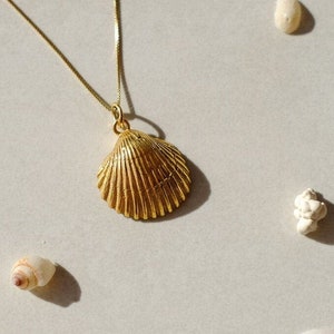 Gold Shell Necklace, Small Shell Pendant Necklace, Ocean Themed Jewelry, Sea Shell Pendant Necklace, Gold Plated Necklace With Shell Pendant image 1