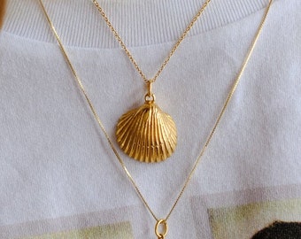 Collier de coquille d'or, pendentif en argent sterling plaqué or 24k, bijoux de coquille de mer, collier sur le thème de l'océan pour femme, cadeau pour elle