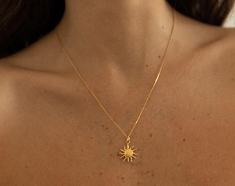 Sun Necklace Gold, 24k Gold Plated Pendant Necklace, Layered Jewelry, Gold Sun Necklace, Gift For Her
