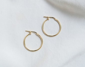 Plain Hoop Earrings, 925 Sterling Silver Gold Plated Round Earrings, Minimalist Creole Earrings, Layering Earrings, Stacking Earrings