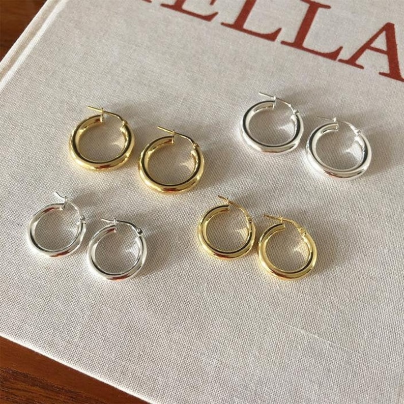 Large Chunky Hoop Earrings, Silver Wide Hoops, Simple Earrings Women's, Minimalist Jewelry, Sterling Silver Earrings, Gift For Her image 5