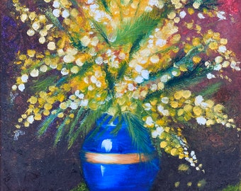 Mimosa Floral Painting, Original Artwork on Canvas (16x20)