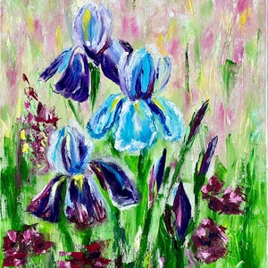 Iris Abstract Painting Original Oil Artwork Sunset Iris Impasto Wall Art Original Flower Artwork for Sale Bright Painting by Larissa Belyak