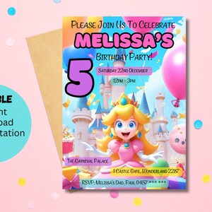 Princess Party Invitation, Princess Theme Party, Princess Birthday Invitation, Girls Birthday Invitation, Girls party Invites,Mario Peach