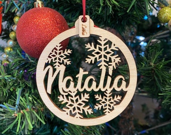Personalized name Christmas Ornaments, Holiday ornament with name, Gifts, Wooden Ornaments, laser cut, Personalized name, natural wood color