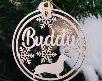 Pet Custom Christmas ornaments, personalize with your names, Dachshund ornament