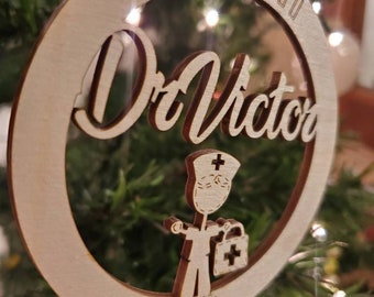 Personalized Front Line Workers / Heroes Ornaments, Holiday ornament with name, Gifts, Wooden Ornaments, laser cut, Personalized name wood