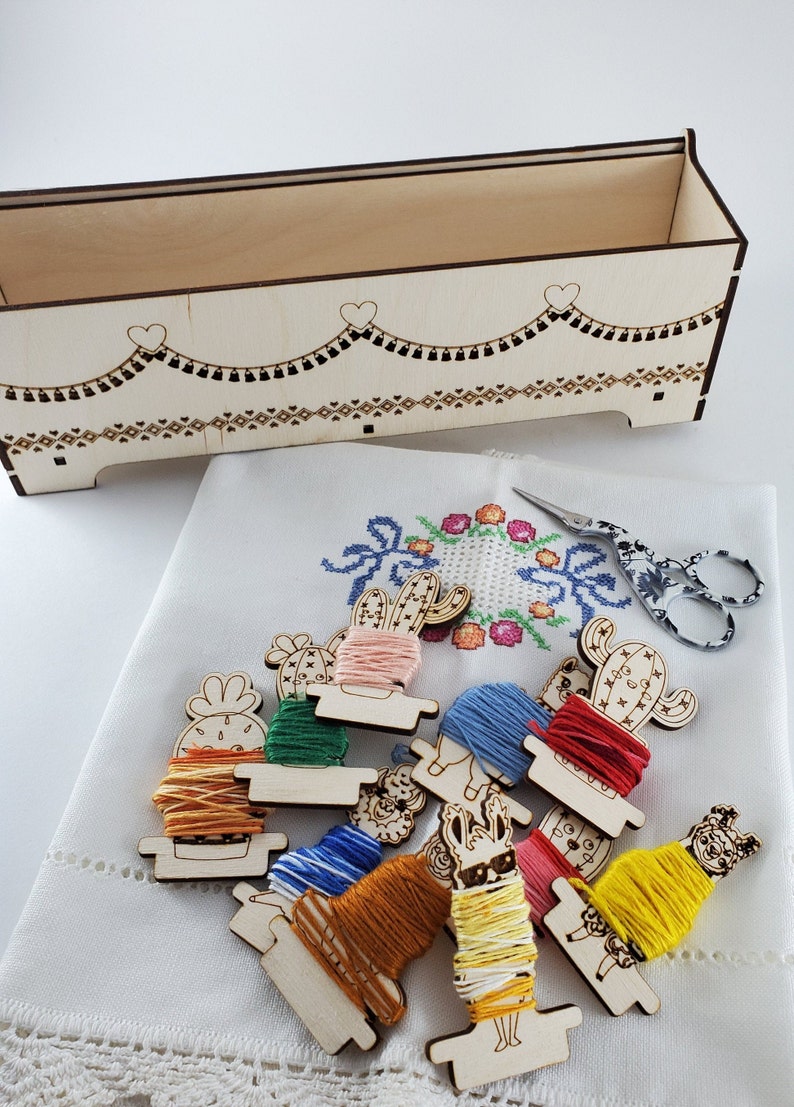 Cross stitch storage with 10 floss bobbins Llama Bobbins Etsy