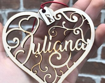 Valentines Ornament, gift for him, Personalise Valentine Gift, gift for her, heart wood cut