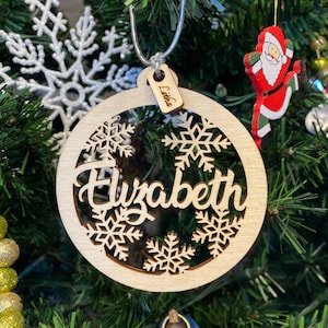 Personalized name Christmas Ornaments, Holiday ornament with name, Gifts, Wooden Ornaments, laser cut, Personalized name, natural wood color