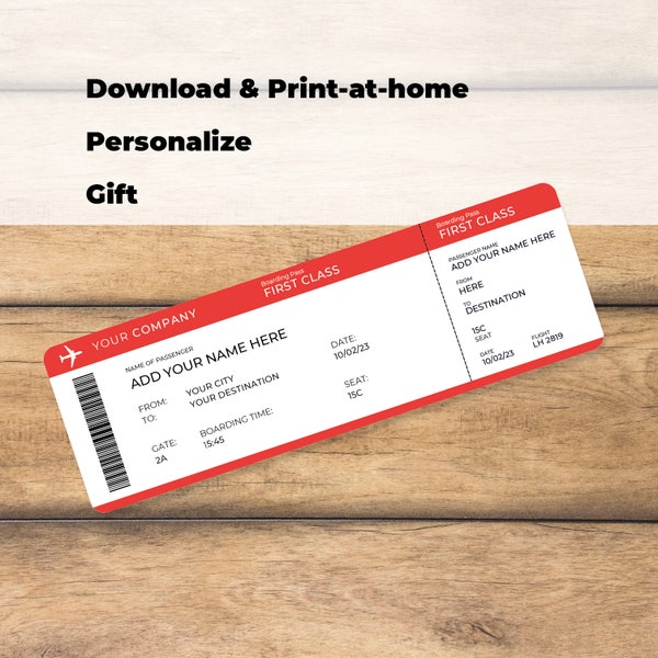 Editable Boarding Pass, Custom, Print-at-home, Airline Ticket, Flight Gift Voucher, Surprise Trip, Fake Ticket, Travel, Instant download
